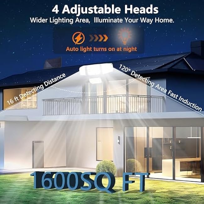 Solar Outdoor Lights 4 Heads LED Floodlights Wall Lights