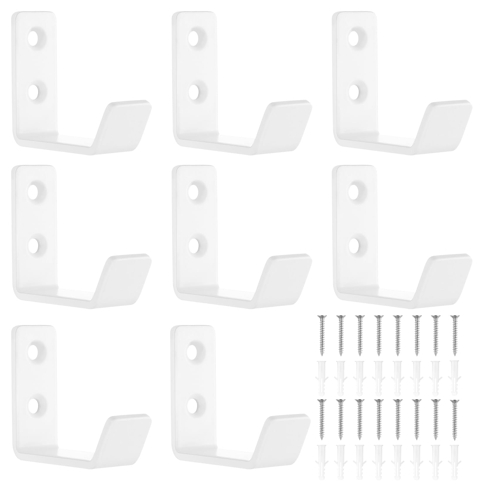 BATENGKEJI 8 Pcs White Coat Hooks Wall Mounted, Metal Single Door Robe Wall Hooks for Hanging Clothes Coat Hat Bag Cup Key Hook, in Bedroom Bathroom Kitchen Living Room Hallway(Small)