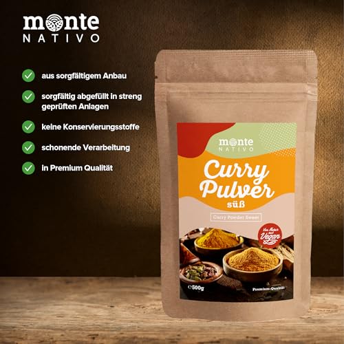 Curry Pulver süß Monte Nativo (500g) - Curry Gewürz - Süßes Currypulver - Schonend getrocknete und aromatische Gewürze ideal zum Kochen und Würzen - Intesives Aroma und Geschmack