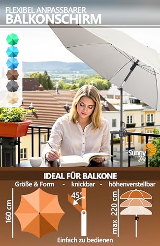 4smile Sonnenschirm Balkon SunnyJoy im 3er-Set - UPF 50+ Balkon Schirm 160 cm + Sonnenschirmhalter Balkongeländer SunnyEasy + Sonnenschirmhülle - Sonnenschutz Balkon, Sonnenschirm Strand, Beige 6