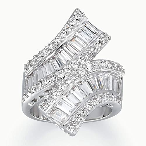 Jewelry Silver Tone Rhodium Plated Cubic Zirconia Double-Band Curved Ring2
