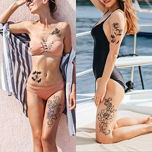 Cerlaza 162 Styles Temporary Tattoos For Women Adults Girls, Fake Sleeve Henna Tattoo Stickers, Leg Makeup Waterproof Realistic Long Lasting Semi Permanent Tattoos Kit-50 Sheets #TOP4