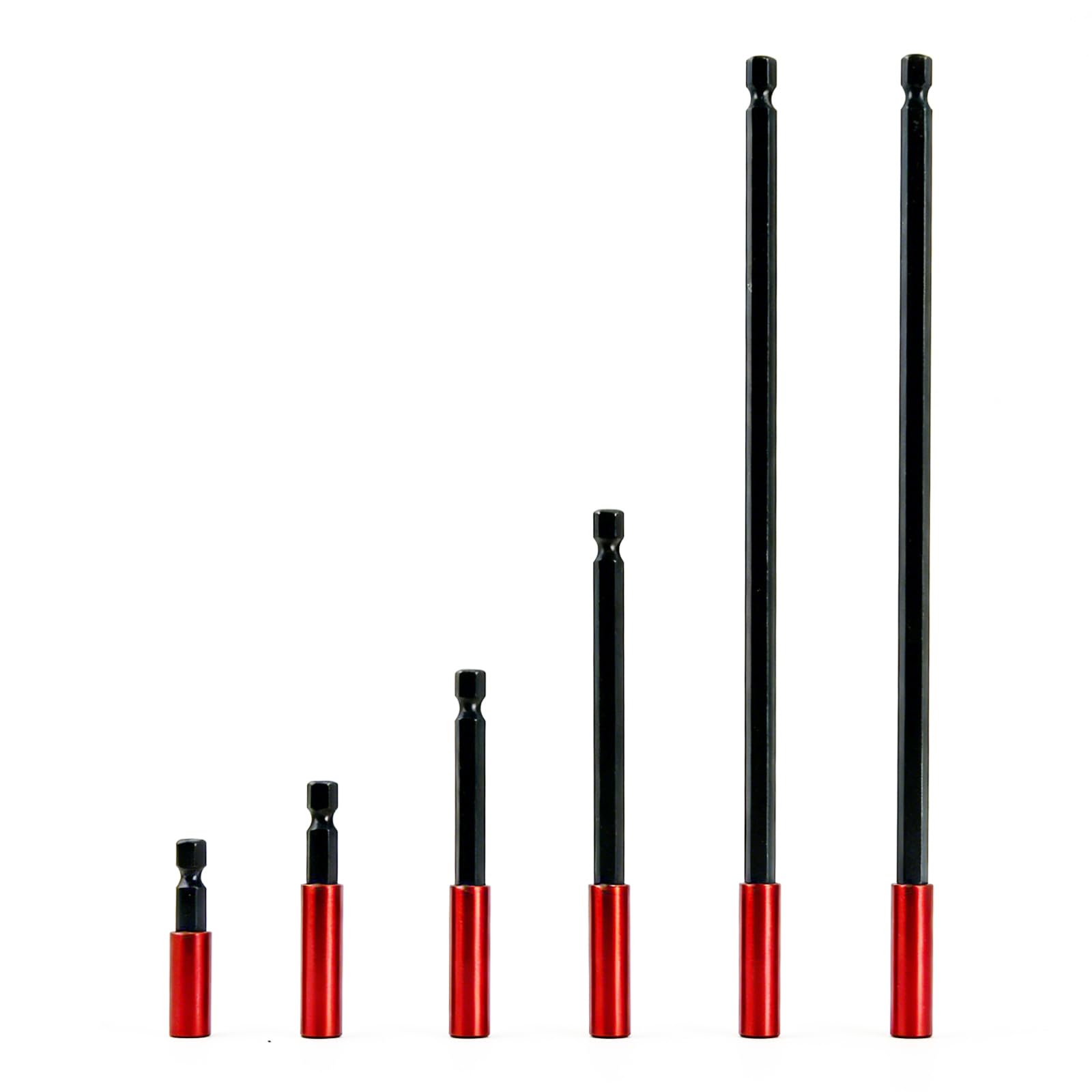 6-Piece Hex Socket Extender Set, Red, Drill Bit Extension, Impact Driver Extension Bars (50 mm, 60 mm, 100 mm, 150 mm, 300 mm)