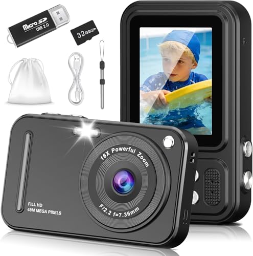 Digital Camera for Kids, 48MP FHD 1080P Point and Shoot Digital Cameras with 16X Zoom Anti-Shake,...