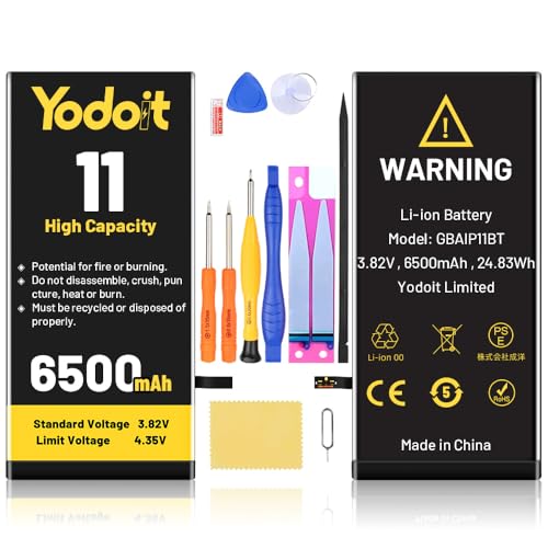 Yodoit Batería para iPhone 11 6500mAh bateria Recambio, Aumento del 109% de la Capacidad de la batería Reemplazo de Alta Capacidad Batería con Kits de Herramientas de reparación
