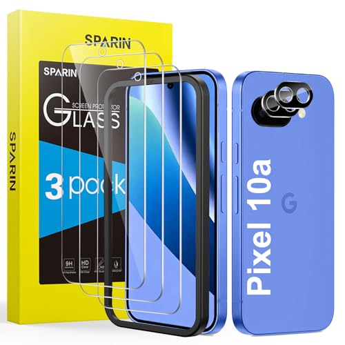 SPARIN für Google Pixel 10a Panzer Schutz Glas 3 Stück Schutzfolie und 2 Stück Kameraschutz mit Montage Rahmen 9H Härte Displayschutzfolie HD-Klar