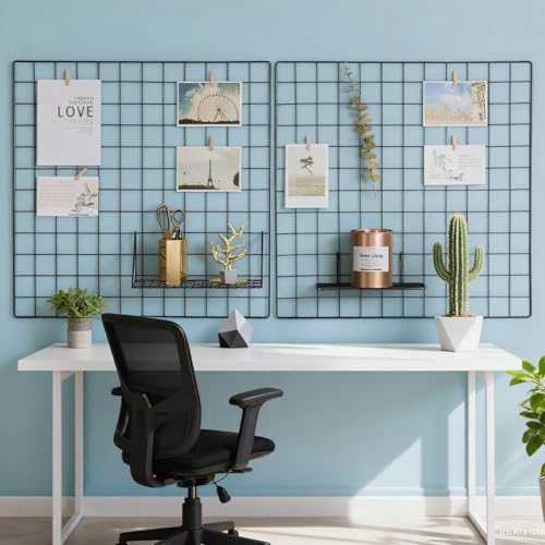 Kaforise Painted Wire Wall Grid Panel, Multifunction Photo Hanging Display and Wall Storage Organizer, Pack of 2, Size:23.6