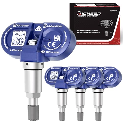 Richeer Upgraded Bluetooth TPMS Sensor for 2020-2025 Model 3 Model Y Model S Model X 4 Pack Silver Tire Pressure Monitoring Sensor Replacement OE# 1490701-00-B 1490701-01-B 1490701-01-C