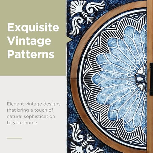 Sophia & William 2-Door Accent Cabinet, Distressed Storage Cabinet with Blue and White Porcelain Pattern for Entryway Living Room