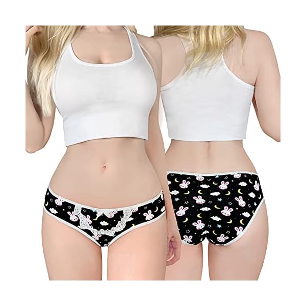 LittleForBig-Damen-Weiche-Baumwolle-Unterwaesche-Bequeme-Hipster-Slips-5-Bunte-Packung-Hoeschen-Set-Bedtime-Bunny LittleForBig Damen Weiche Baumwolle Unterwäsche Bequeme Hipster Slips 5 Bunte Packung Höschen Set - Bedtime Bunny
