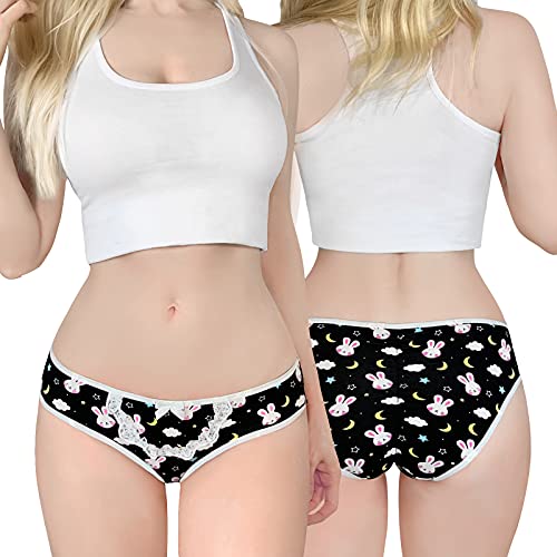 Image of Littleforbig Women's Ladies Soft Cotton Underwear Comfortable Hipster Briefs 5 Colorful Pack Panties Set - Bedtime Bunny
