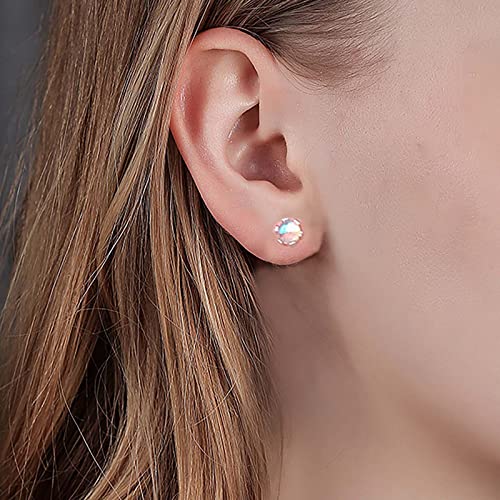 TseenYi Mini Pendientes de Plata de Ley con Ópalo y Piedra Lunar, Diseño de Estudio, Estilo Minimalista para Mujeres y Niñas
