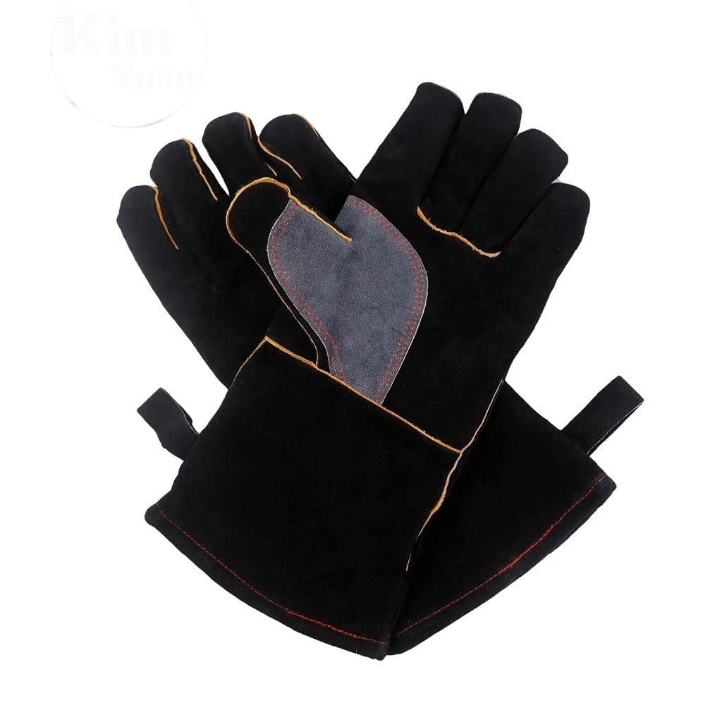 Guantes de Soldadura Resistente al Calor for Soldador/cocción/Hornear/Chimenea/manejo de Animales/BBQ - Black-Gray 14 Pulgadas