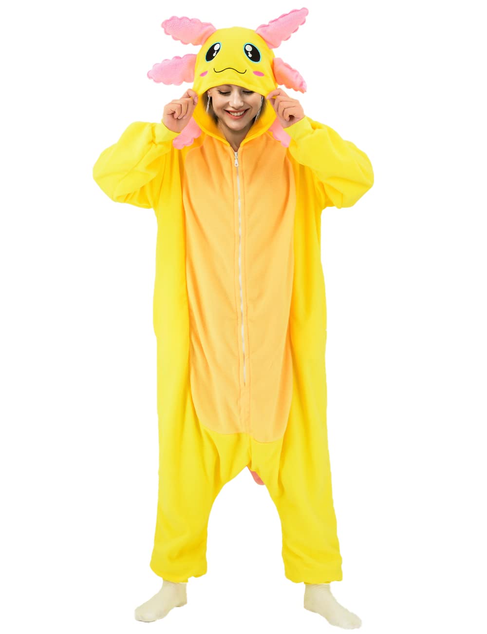 Adult Axolotl Onesie Pajamas Cosplay Costume Animal Plush Homewear Sleepwear Jumpsuit for Men Women Girls Boys Teens