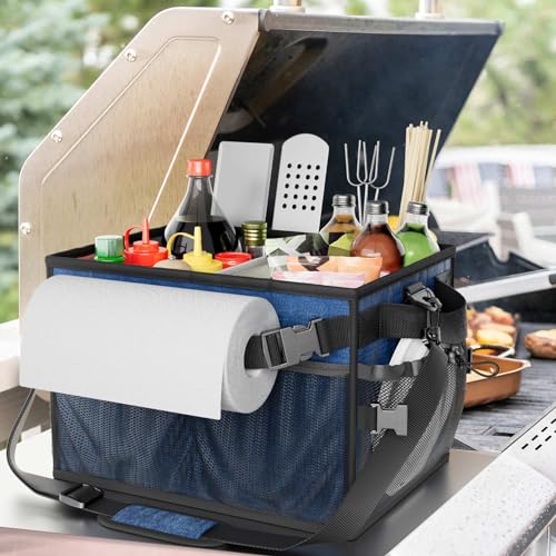 FANGSUN Large Grill and Picnic Caddy with Paper Towel Holder, BBQ Organizer for Utensil, Plate, Condiment, Collapsible & Easy Carry Griddle Caddy, Must Haves for Outdoor, Camper, Travel, Car, RV - Image 3