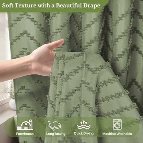 WONICY No Hook Tufted Chevron Shower Curtain with Liner, Sage Green, 71x86 by WONICY - Used condition - Image 7