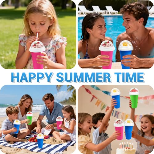 Image of FANS-ONE Slushie Cup, DIY Magic Slushy Maker Cup, Cool Stuff Things Gadgets for Juices Milk Yogurt Ice Cream Make, Quick Frozen Slushy Cups with Lids & Straw for Boys Girls Teens Kids, Pink