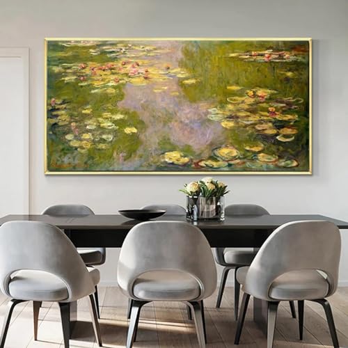 Tableau abstrait fleur de lotus de Monet paysage panoramique encadré