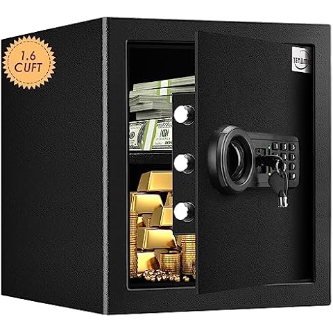 Tenamic Safe Box 1.6 Cuft Fireproof Waterproof Home Safe, Keypad Medium Lock Box Cabinet Safes, Solid Alloy Steel Office Hotel Home Safe, Black Cover