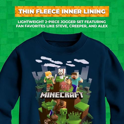 Minecraft Boys' 2-Piece Jogger Set – Lightweight Long Sleeve Sweatshirt & Pants Outfit3