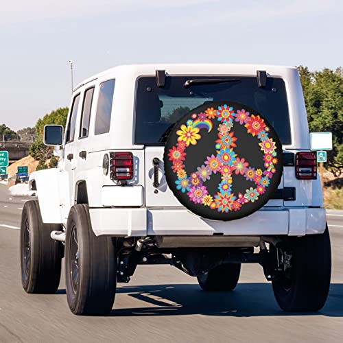 Image of Colorful Peace Flower Spare Tire Cover Dust-Proof Wheel Tire Cover Fit Trailer, RV, SUV and Many Vehicle 15 Inch