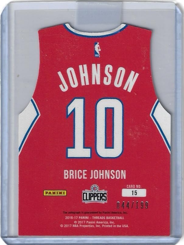 Brice Johnson Autographed & Serial Numbered #044/199 Basketball Jersey Threads Die Cut Auto Collectible Basketball Card - 2016 Panini Threads Basketball Card #15 (Clippers)