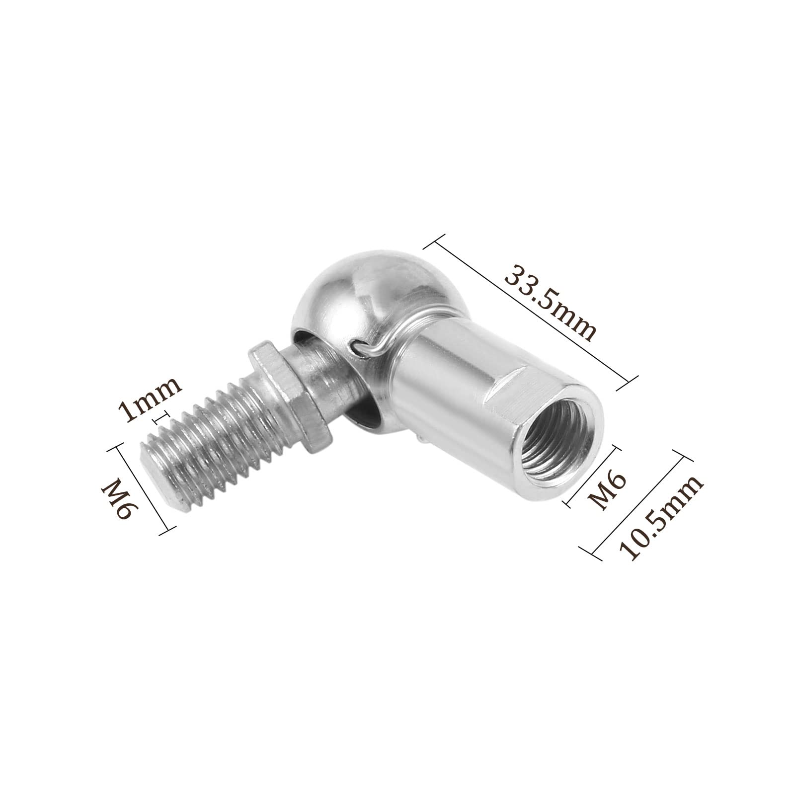 Kozelo 2 Stück Winkel Kugelgelenk - [M6x1.0 Recht Buchse Gewinde M6x1.0 Recht Stecker Gewinde] Gas Feder Winkel Gelenk Beschlage für Auto Scharnierd Tür Schrank