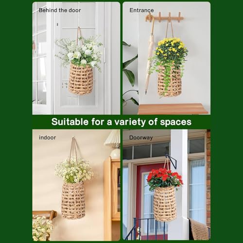 Cesta de jacinto de agua para puerta estilo boho y contenedor de flores rústico 6
