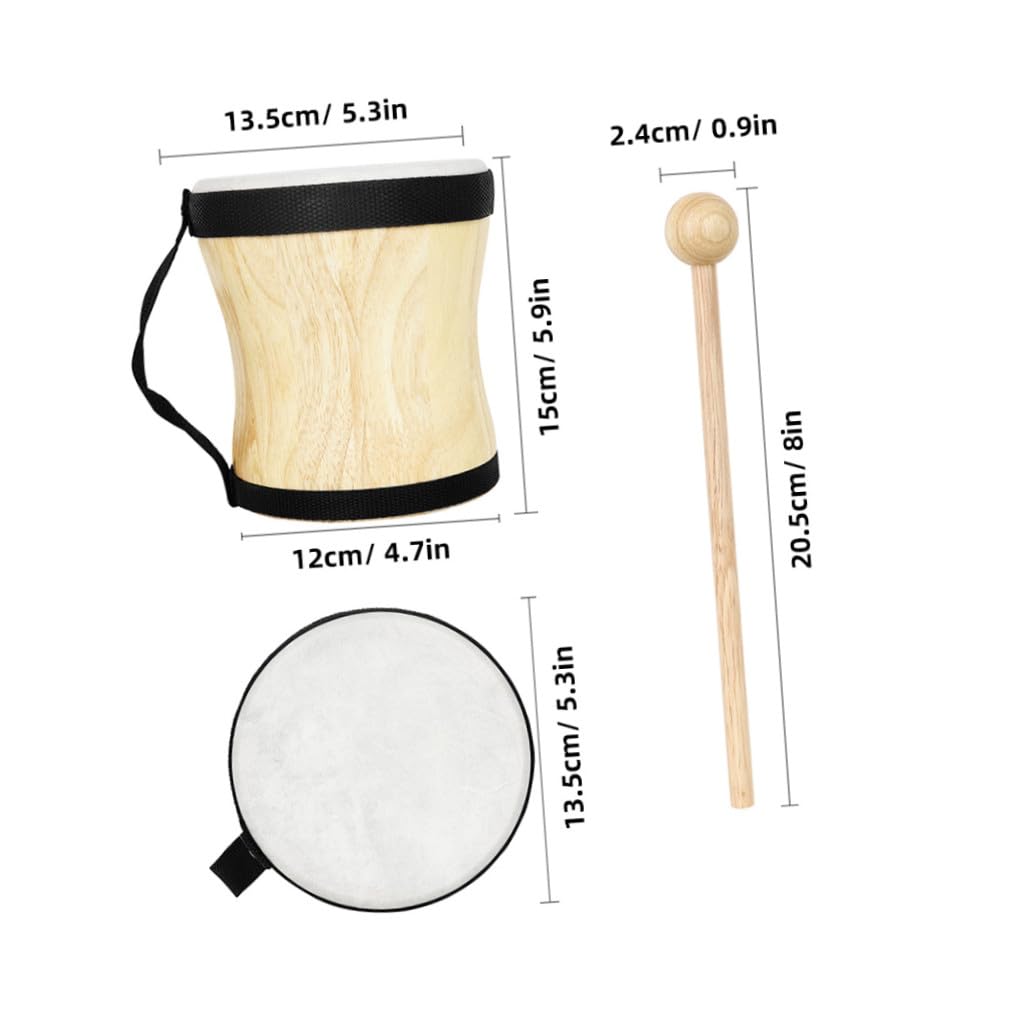 Tamburo a Mano Bongo in Legno e Pelle Nera per Ragazzo Ragazza | Percussione Portatile, Suono Chiaro e Nitido, Articolo Resistente, Include Bacchetta