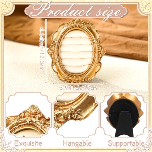 Liliaafar Vintage Ring Holder Oval Gold Ring Wedding Display Suede Jewelry Box Stand Frame Earring Tray Anniversary Engagement Baroque Organizer Photograph Prop for Women Birthday Christmas Gift by Liliaafar - Image 2