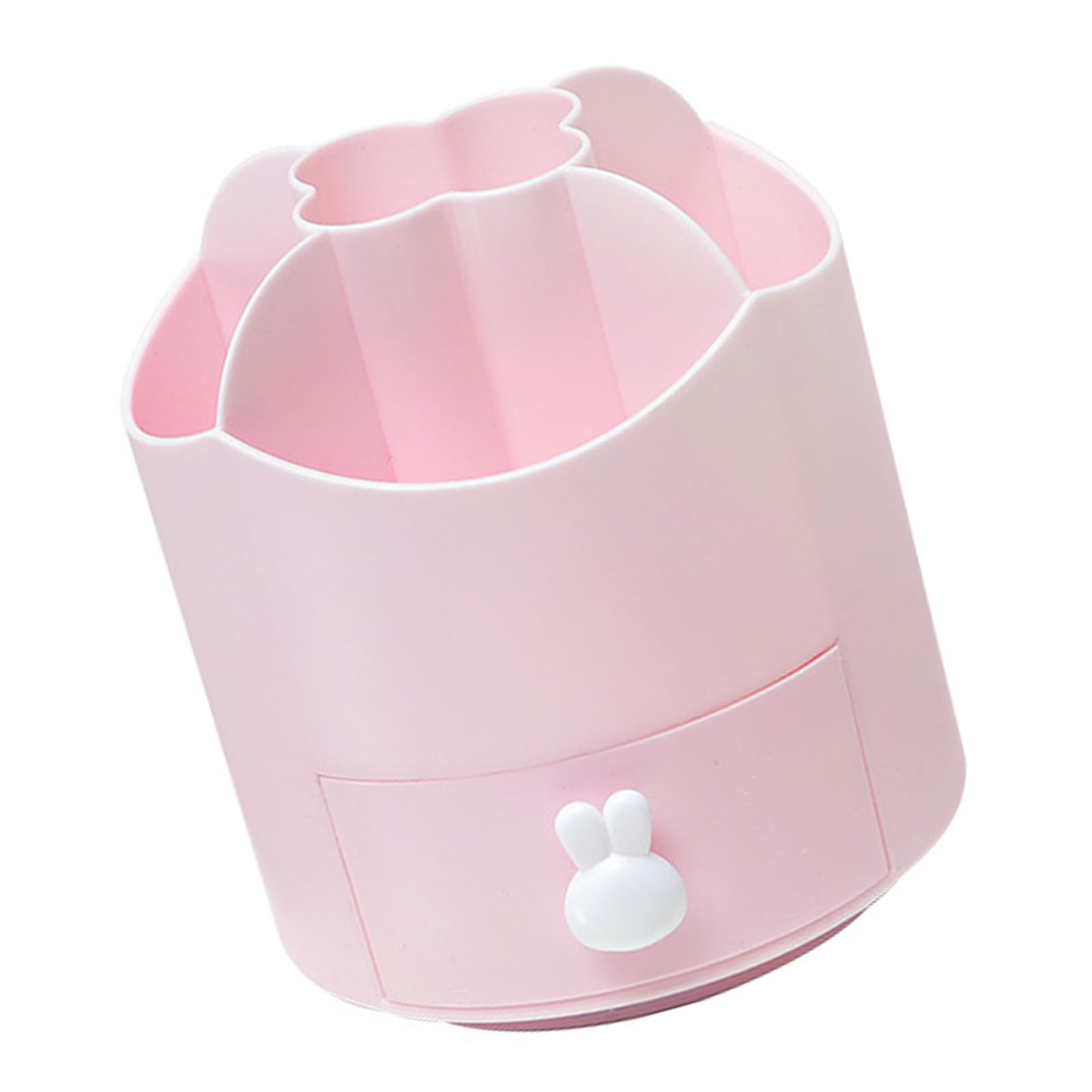 Hsyzygian Rotating Desk Organiser Tray 5 Compartments Pen Stand with Drawer for Pencils Marker Paper Clips Makeup Brush Colorful Pencil Cup