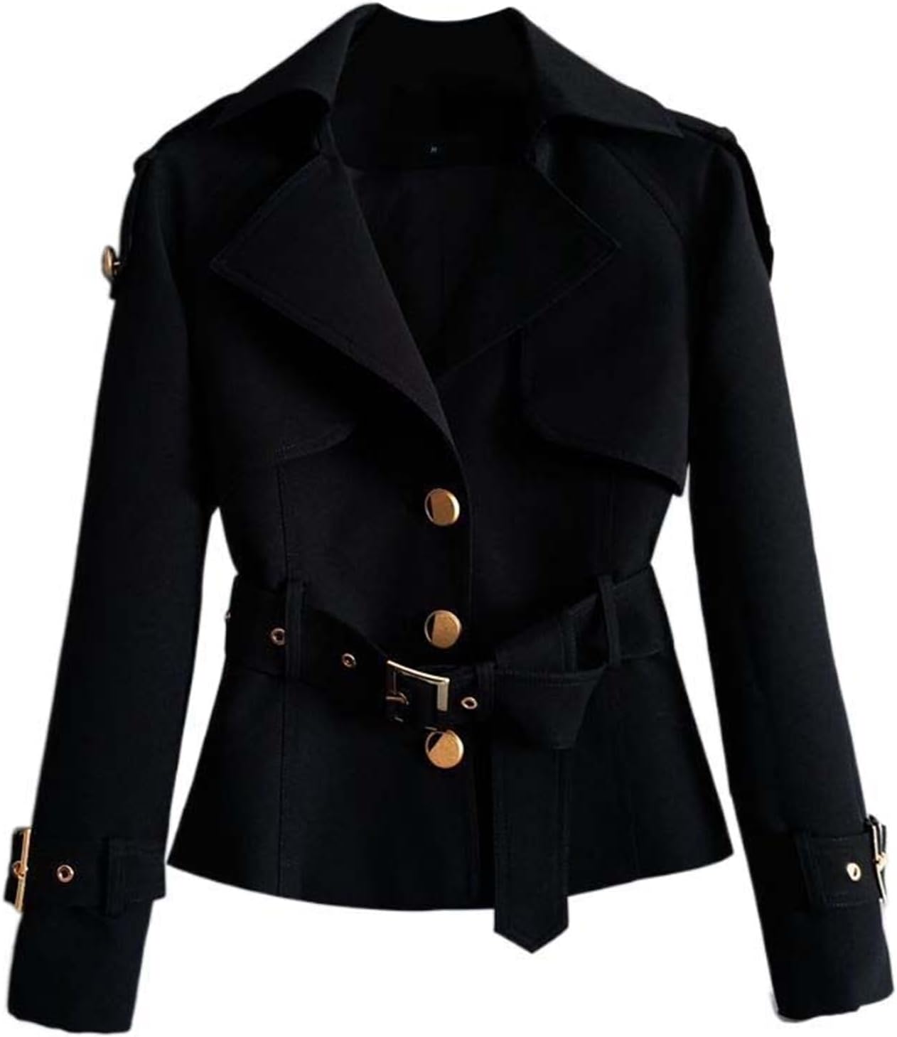 JYHBHMZG Spring And Autumn Women's Short Trench Coat Single Breasting Jackets Female Drawstring Waist Classic Korean Formal