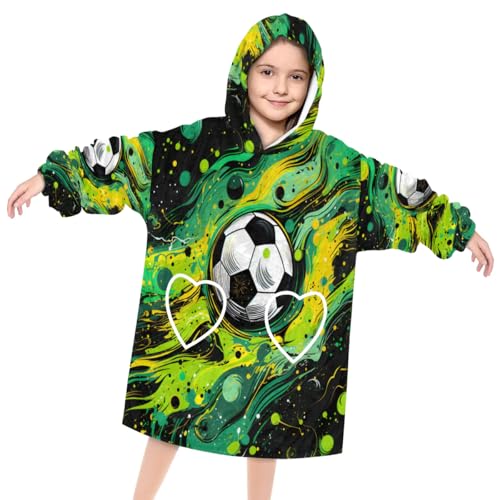 Kids Blanket Hoodie Sports Watercolor Football Wearable Blanket Hoodie Oversized Hooded Blanket, Sweatshirt Blanket with Pockets Soft Warm Kids Hooded Blanket for Girls, Boys