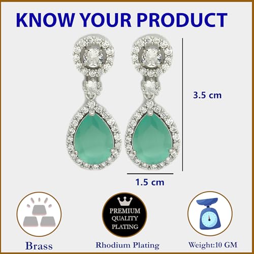 Image of Zeneme Fashion Rhodium Plated Brass Silver Toned Fancy Tear Drop Dangle Earring For Women and Gifts For Girls