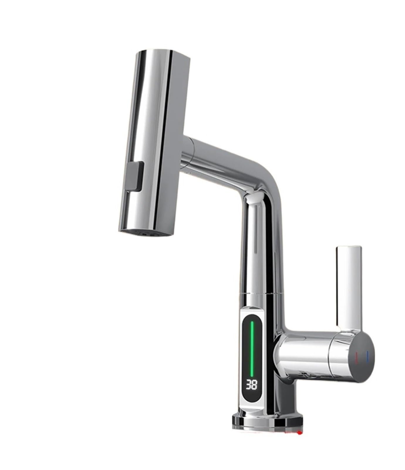 Soywim Silver With Screen Waterfall Basin Faucet With Temperature Digital Display, Pull Out Stream Sprayer Hot Cold Water Tap, Mixer Bathroom Faucets,High-Pressure Resistant(Silver With Screen)