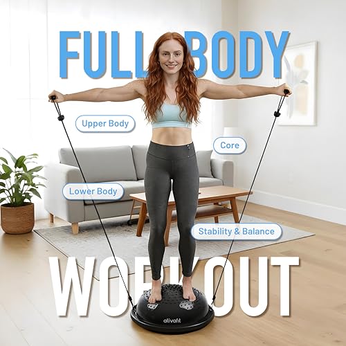 Image of ATIVAFIT Balance Ball Trainer - Half Exercise Ball with Inflation Pump & Resistance Bands - Anti-Burst PVC Stability Trainer for Home Gym, Yoga, Core Training - 660 lbs Capacity