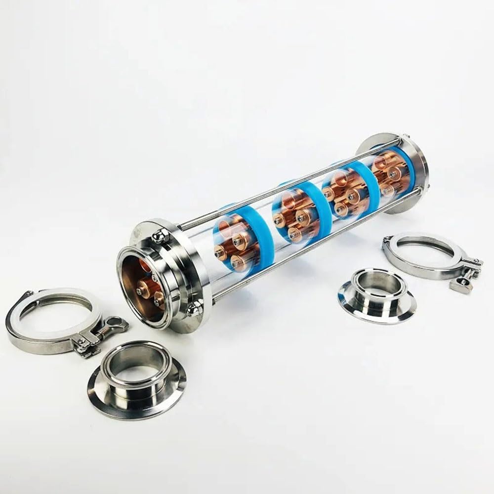 Set di Colonne di Distillazione, Colonna for Lenti di Distillazione A 5 Piani da 3" con Set di Piastre in Rame, Raccordo for Vetro Spia A Tre Morsetti in Acciaio Inossidabile 304 Blu(Set 2)