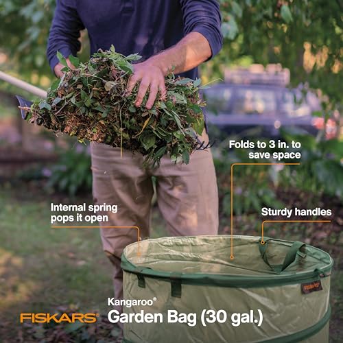 Image of Fiskars 30-Gallon Kangaroo Collapsible Pop Up Garden Bag for Yard Waste