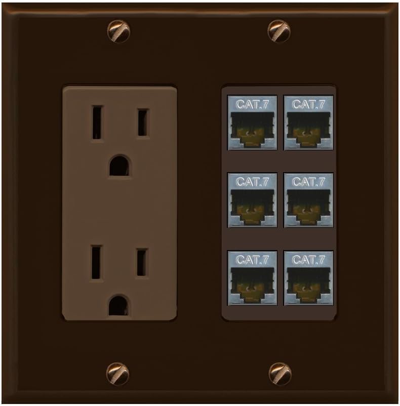 RiteAV 6 Port Cat7 Shielded Ethernet Wall Plate - Outlet [Stainless/Gray]