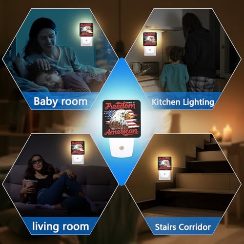 Image of American Flag Eagle Night Light,4th of July Nightlight Plug into Wall,LED Lamp,Suitable for Bedrooms,Kitchens,Toilets,Etc.Auto Sensor Dusk to Dawn,Energy-Saving