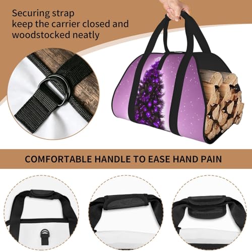 Sac en toile pour bois de chauffage très résistant avec motif violet haut de gamme