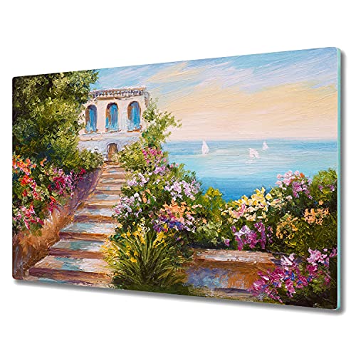 Planche à découper induction en verre de sécurité décor fleurs marines 80x52cm - 2
