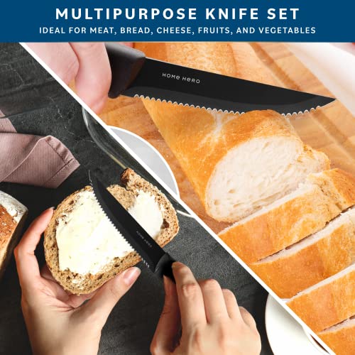 Home Hero Kitchen Knife Set, Steak Knife Set & Kitchen Utility Knives - Ultra-Sharp High Carbon Stainless Steel Knives With Ergonomic Handles (8 Pc Set, Black) #TOP4