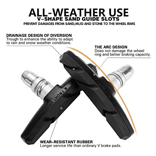 Baseeing Bike Brake Pads Brake Kit Brake Shoes Pads Cable Guide Protector 8 In One 70Mm Bicycle V-Brake Pad Set Work With All Shimano Sram Mtb V-Brake System 2Pairs(4Pcs) (Black) #TOP4