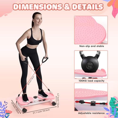 LTFIOON Twist Board,Twist Waist Disc Board mit Kordelzug,100KG Tragkraft,Stehendes Bauchübungsbrett,Twist Board Abnehmen Geräte für Fußmassage, Gewichtsverlust,Taillentwister für Zuhause/Büro (Rosa)