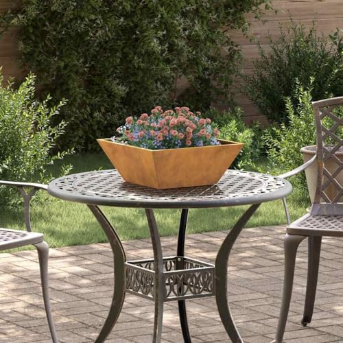 Owoxanthellate Rostiger Blumentopf 40x40x15 cm aus wetterfestem Stahl, Modernes Trapez-Design, Minimalistische Pflanzschale für Garten, Terrasse und Balkon