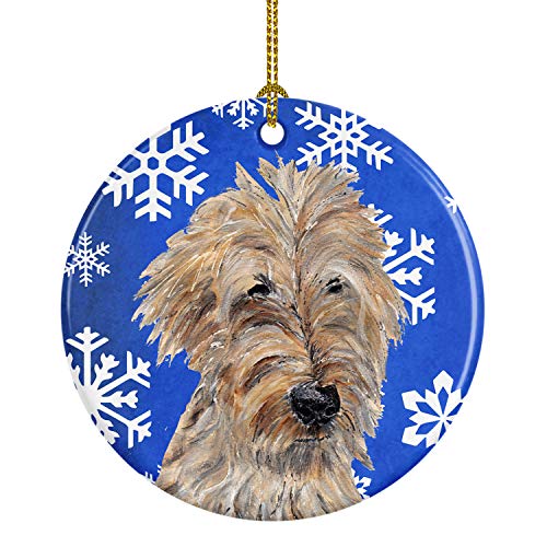 Caroline's Treasures Golden Doodle Winter Snowflakes Ceramic Ornament Christmas Tree Hanging Decorations for Home Christmas Holiday, Party, Gift, 3 in, Multicolor