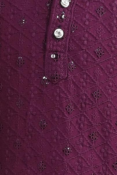Image of Kid's Embroidery Printed Rayon Kurta-Pajama Set 3 /4 Sleeve V Neck Traditional Ethnic Wear for Boys