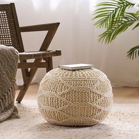 Carzzi-Life Bean Bag Chair, Togo Chair Togo Sofa Malibu Knitted Wool 20 x 20 Round Pouf Cover