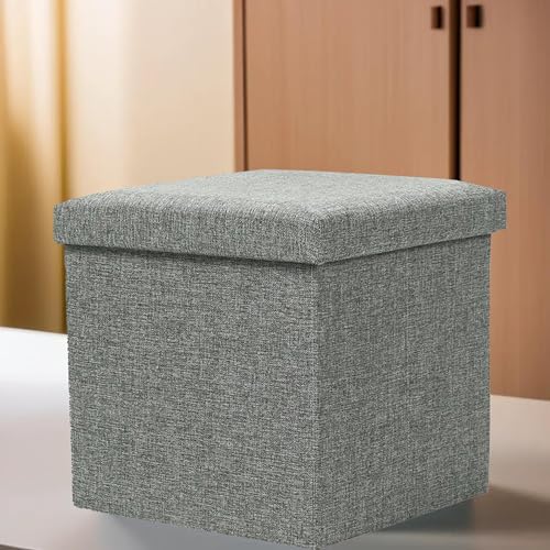 Image of Kuber Industries Pack of 2 Storage Stool - Square Toy Box, Foot Rest, Folding Seating, Wardrobe Organizer for Clothes-Books, Living Room Storage Box - S ZH002GY Gray